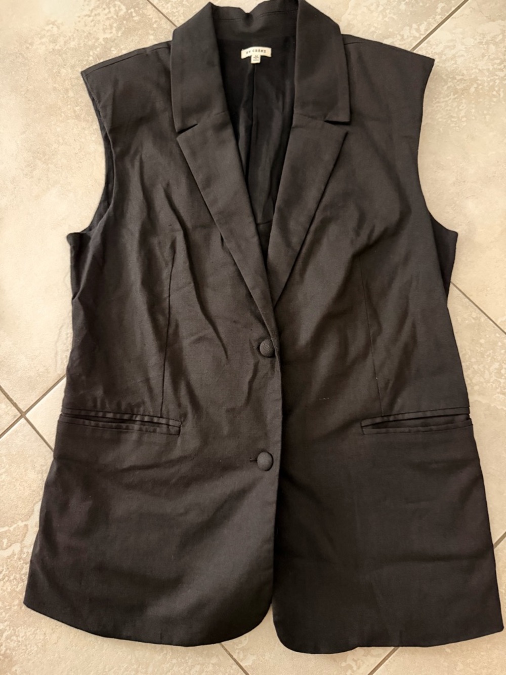 En Creme Sleeveless Black Blazer Vest Linen Blend Medium